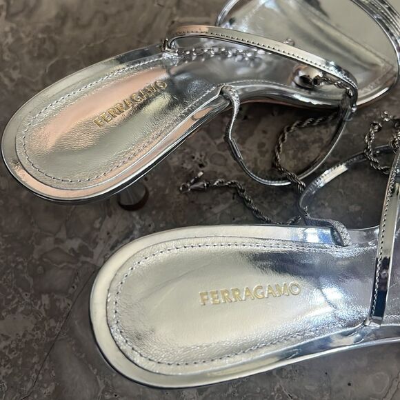 Ferragamo Denise Sandals 70mm in Silver, New, Size 7 - Picture 12 of 16